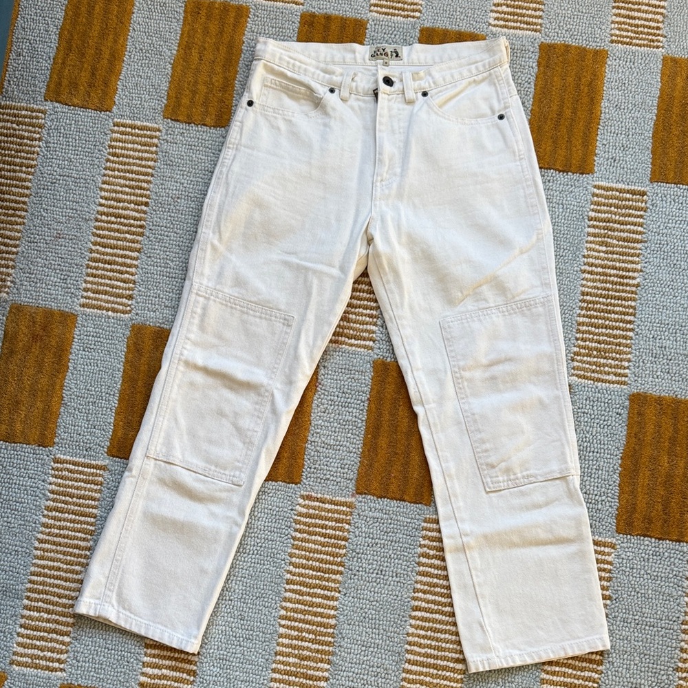 Hey Gang Double Knee Patch White Jeans